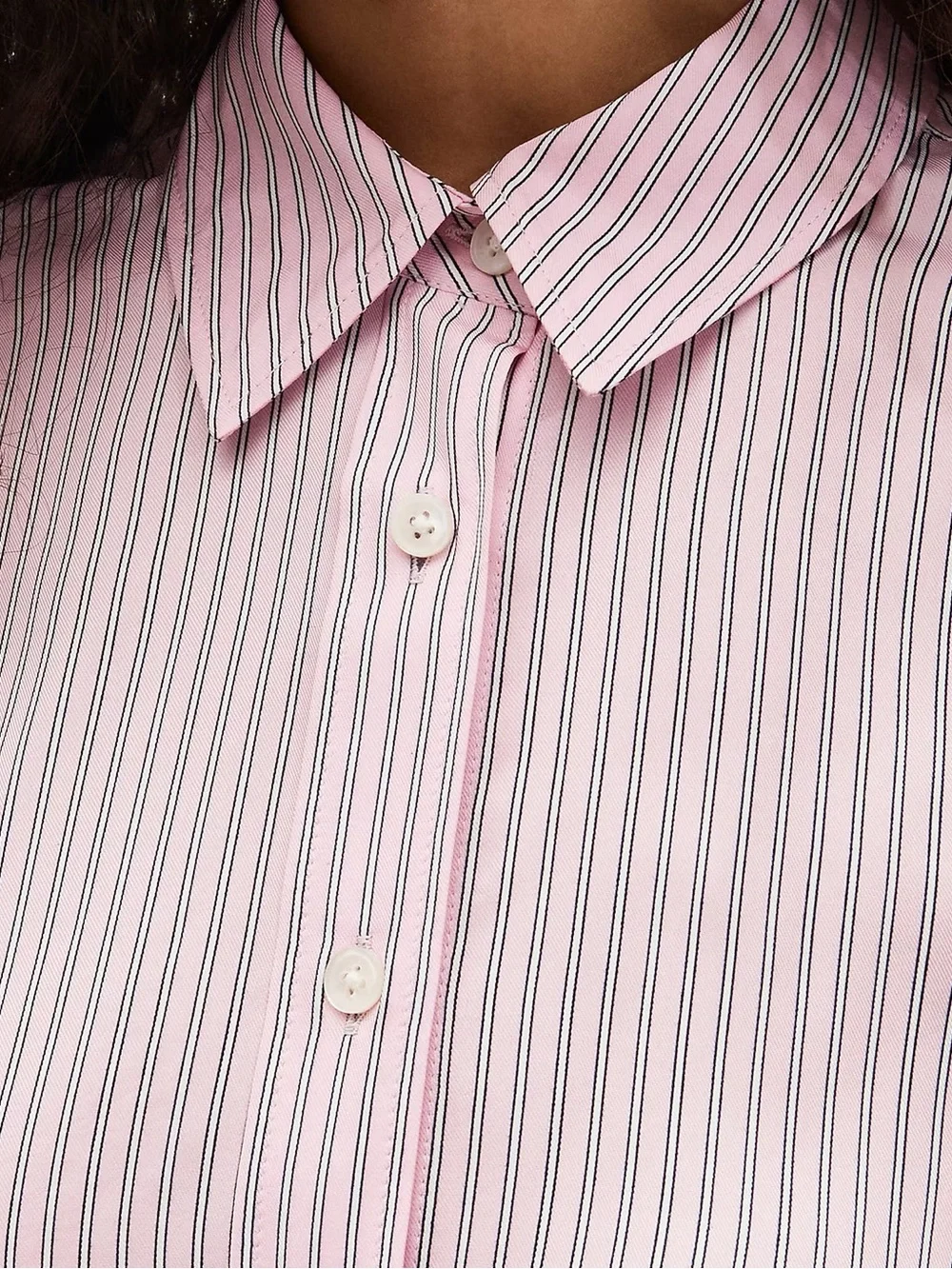 J. Crew Pink and White Striped Cropped Button-Down Shirt